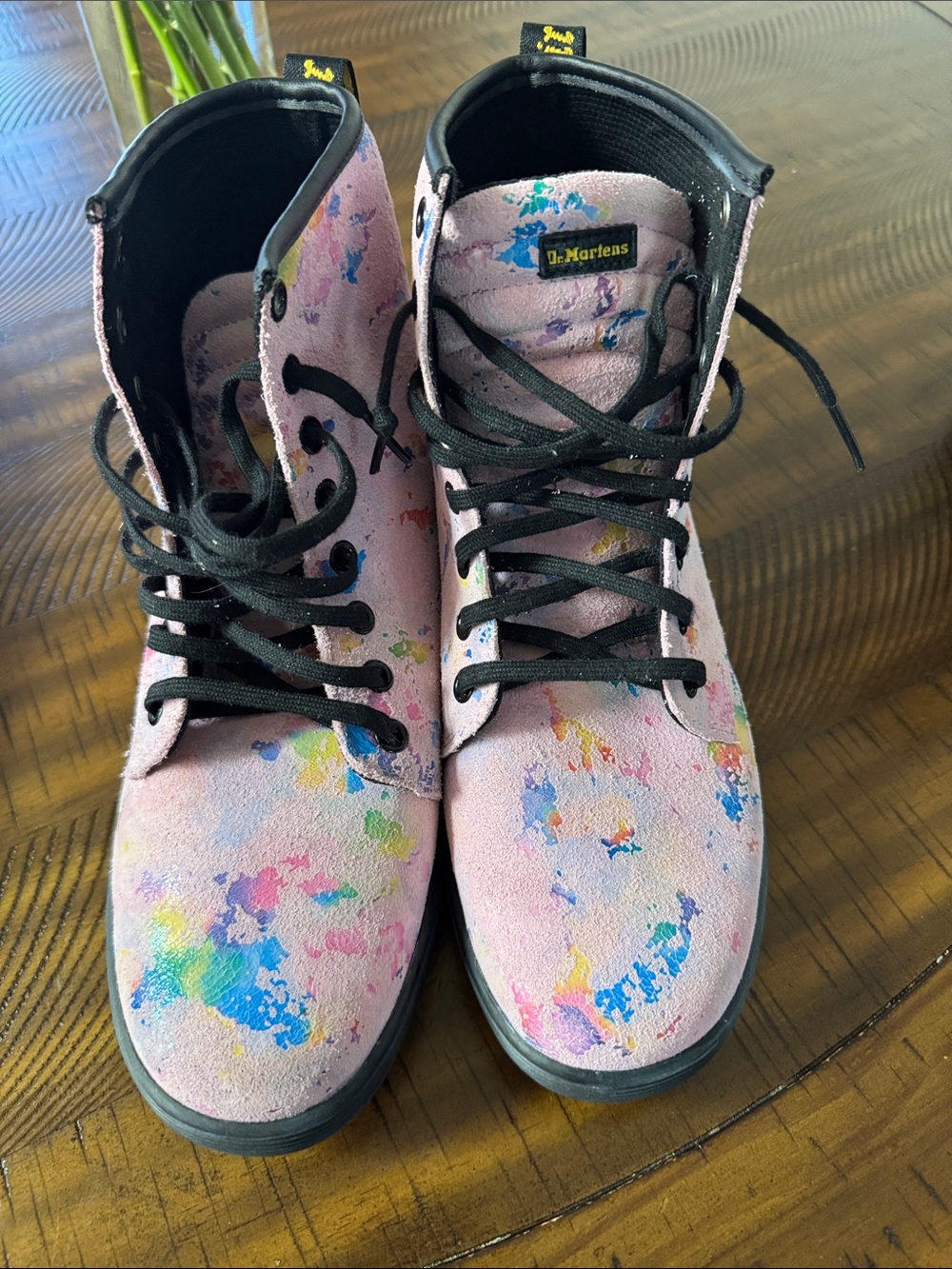 Dr. Martens Pink Multi-Color Paint-Splatter Combat Boots - Picture 12 of 14